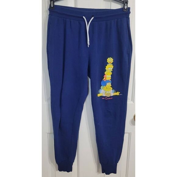 The Simpsons Jogger Sweatpants Women's M Pockets Drawstring Graphic Blue White - Picture 3 of 5